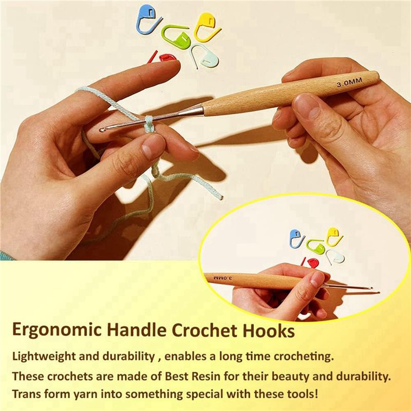 ABJI-40Pcs Wood Crochet Hooks  - đánh giá và giá Wooden Crochet Hooks Ergonomic Handle