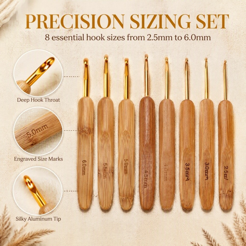 8pcs 2.5-6mm Sizes Crochet Hoo - đánh giá và giá Wooden Crochet Hooks Ergonomic Handle