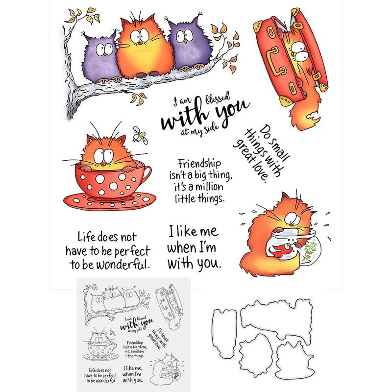 Kawaii Fatty Cats Owl Cutting  - đánh giá và giá Clear Silicone Stamps For Card Making