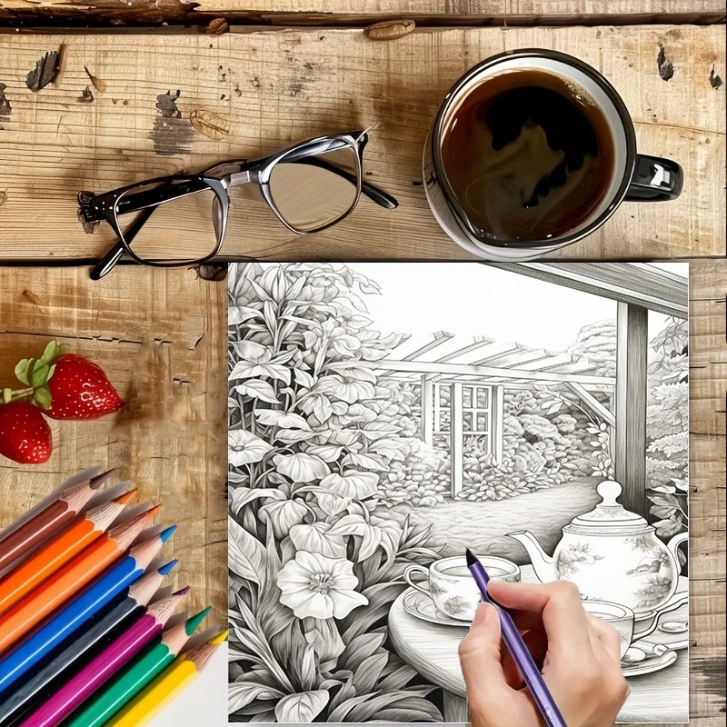 Tea In The Gardens Coloring Bo - đánh giá và giá Painting Supplies